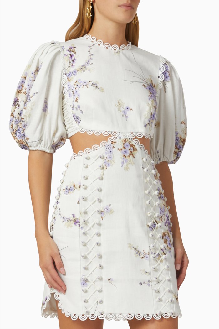 Jude Cut Out Mini Dress in Linen, White