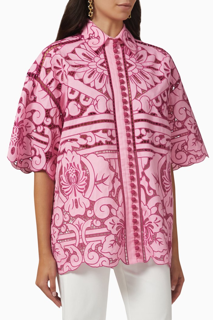 

Jude Broderie Anglaise Shirt in Linen Blend, Pink