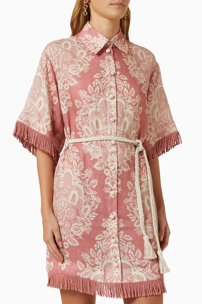 Pattie Shirt Dress in Linen, Pink