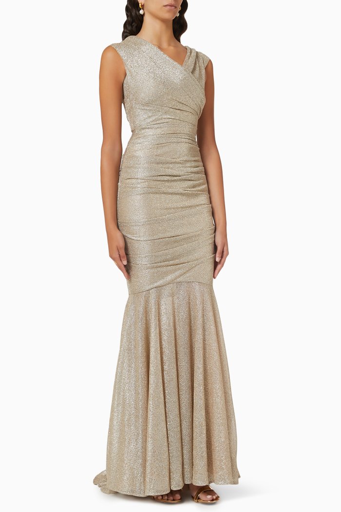 

Ruched Gown in Ombre Voile, Gold