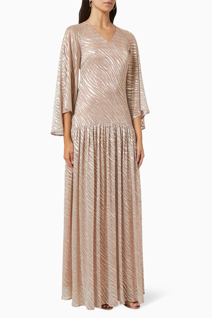 

Zebra Stripes Dress in Metallic Voile, Neutral