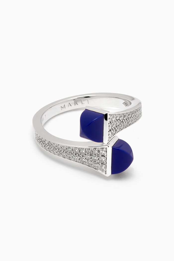 

Cleo Diamond & Lapis Lazuli Ring in 18kt White Gold, Silver