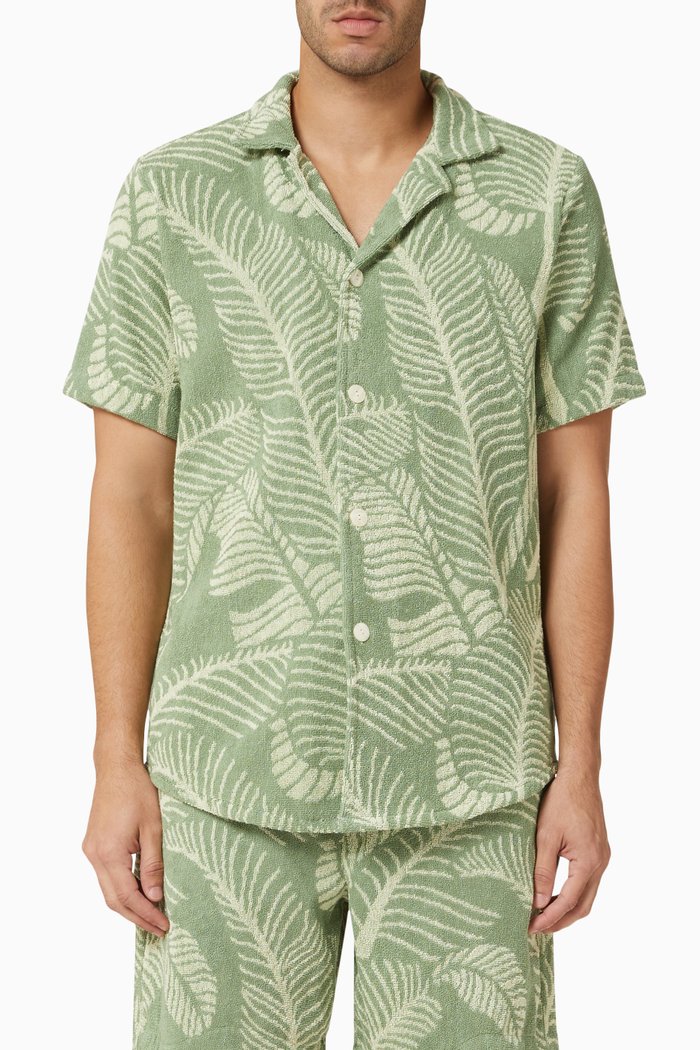 

Banana Leaf Cuba Shirt in Cotton Terry, Green
