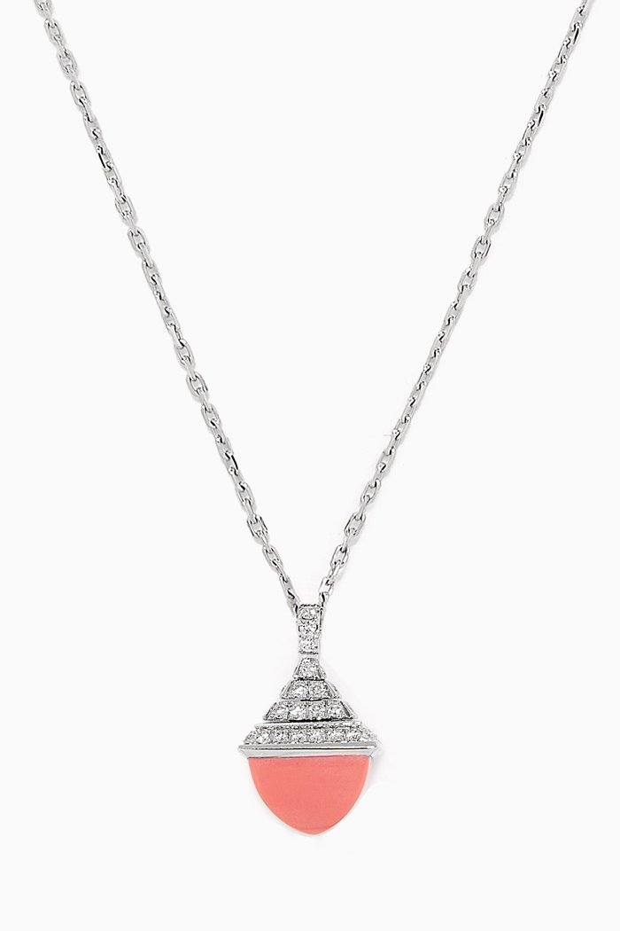 

Cleo Mini Rev Diamond & Coral Necklace in 18kt White Gold, Silver