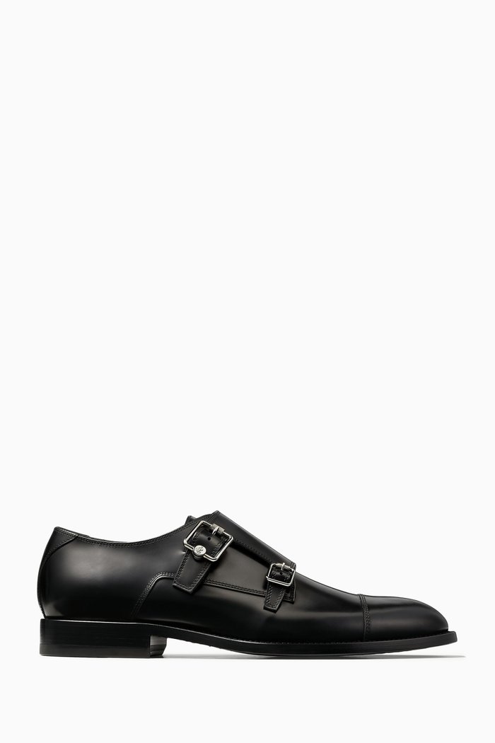 

Finnion Monkstrap Shoes in Brush Off Leather, Black