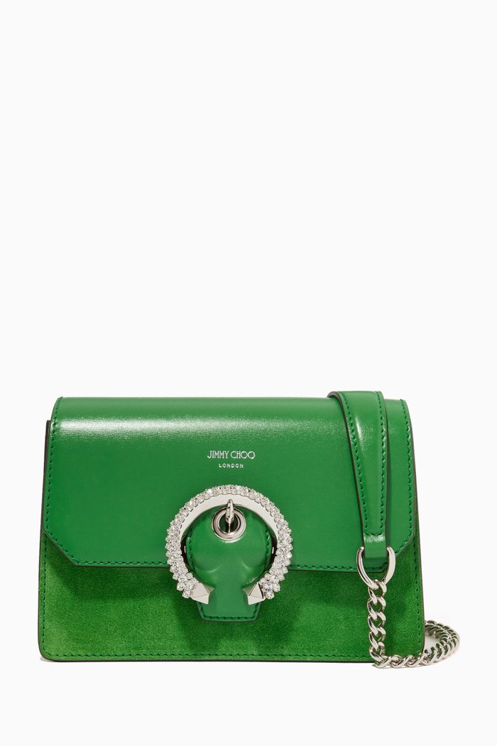 

Madeline Crystal-buckled Crossbody Bag in Leather, Green