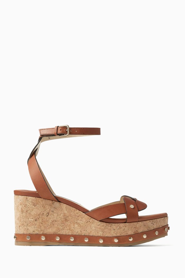

Drya 70 Wedge Sandals in Cuoio Vachetta Leather, Brown
