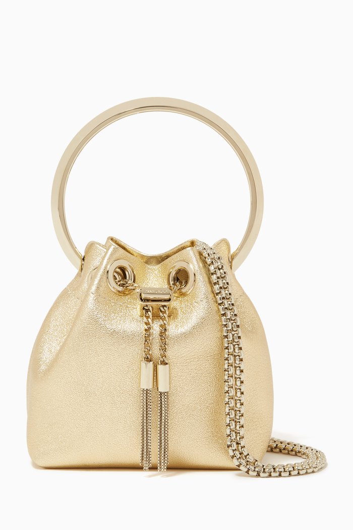 Micro Bon Bon Bucket Bag in Metallic Nappa, Gold
