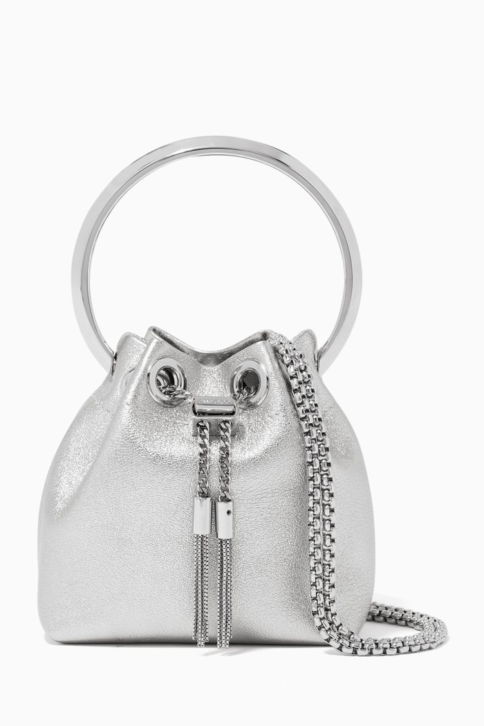 

Micro Bon Bon Bucket Bag in Metallic Nappa, Silver