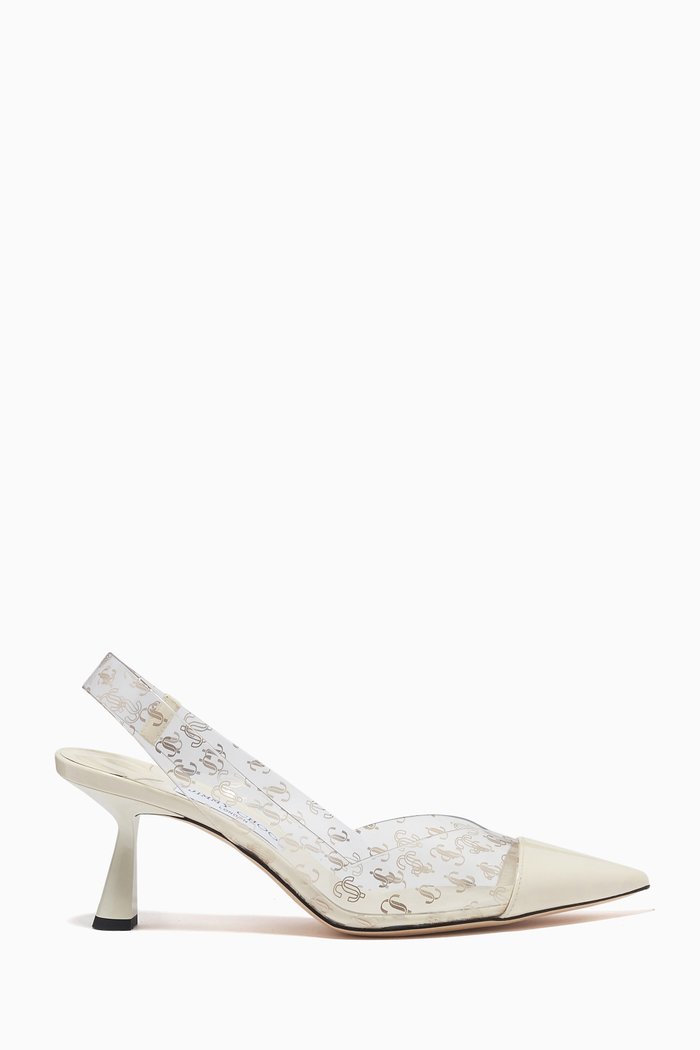 

Liya JC Monogram Slingback Heels in Leather and Plexi, White
