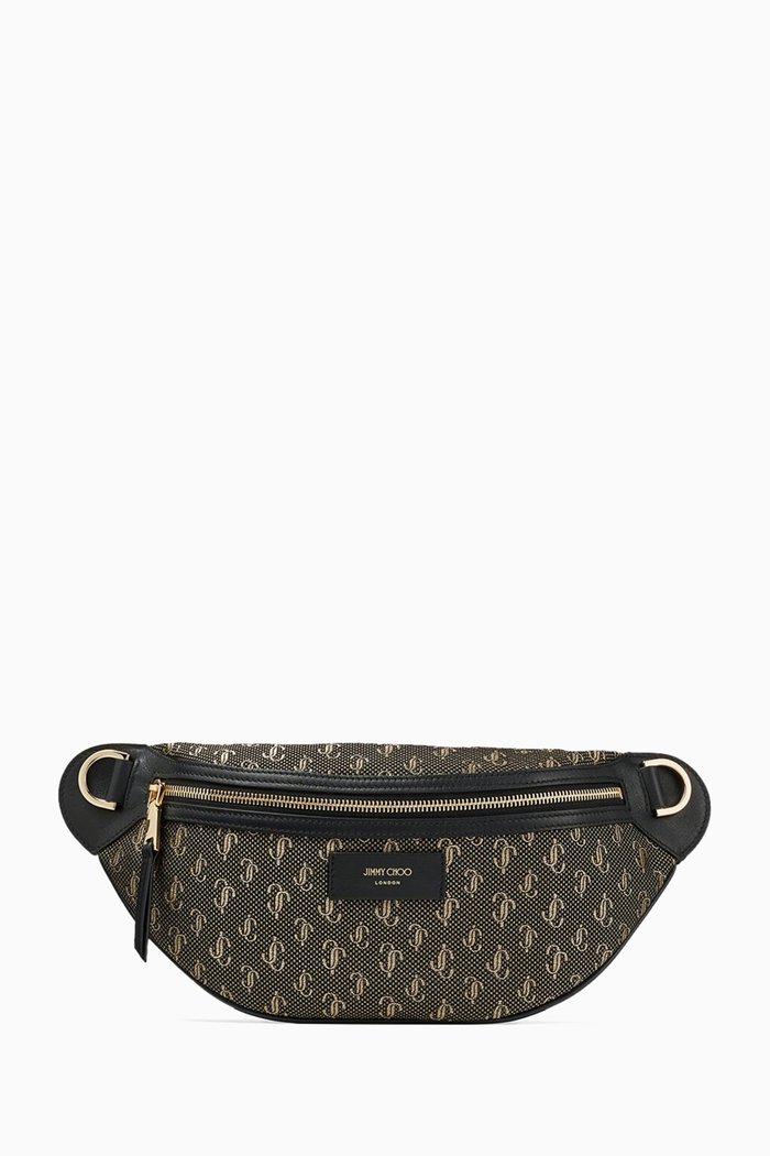Belt Bag in JC Monogram Jacquard Lurex & Leather, Black