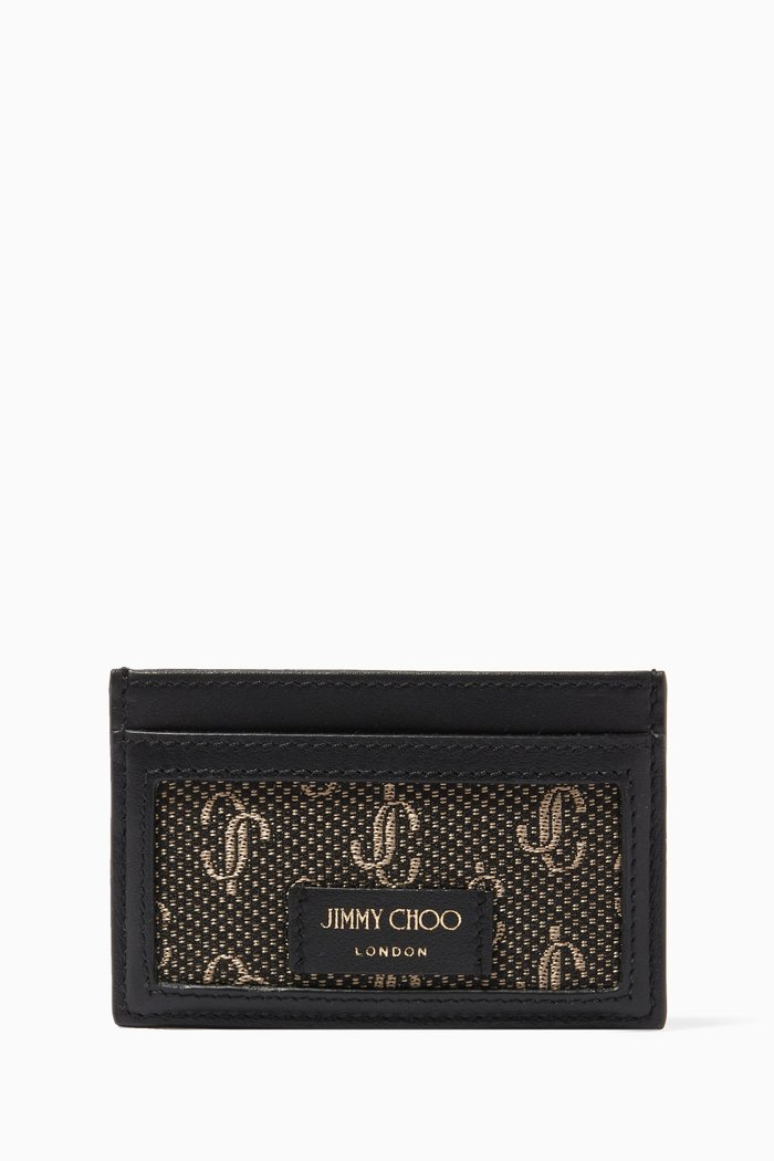 

Dean Card Holder in JC Monogram Jacquard Lurex & Leather, Black