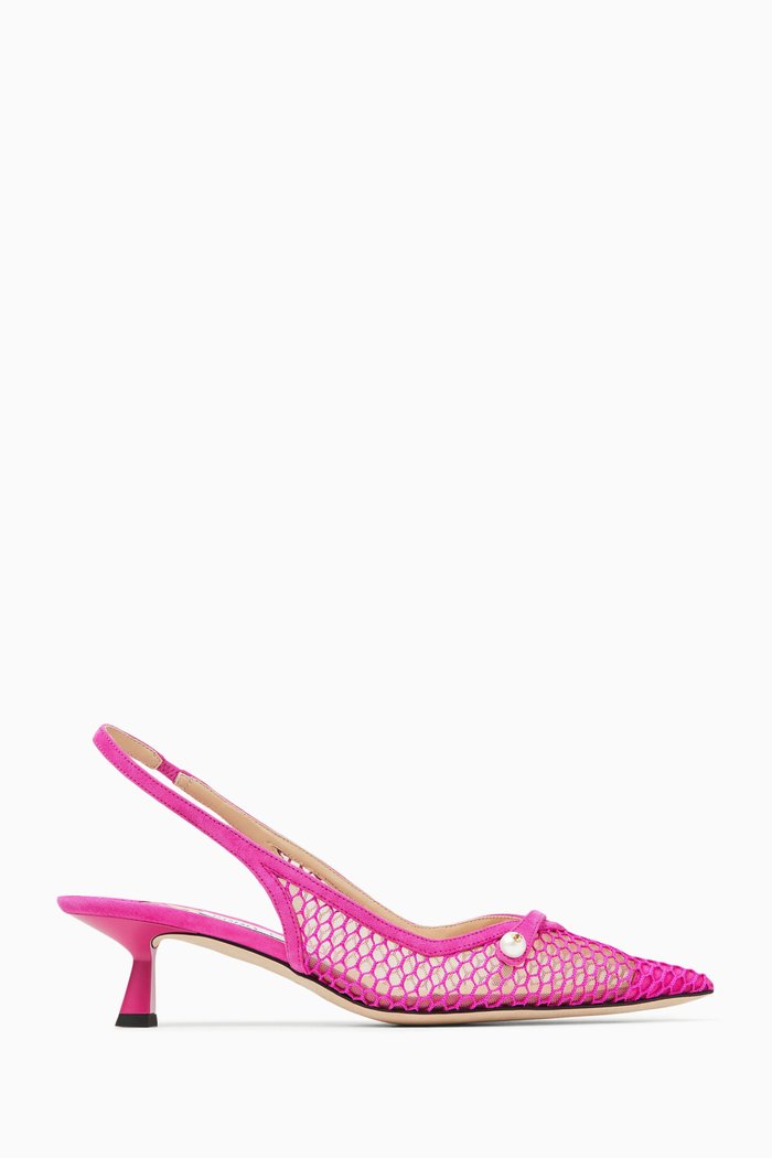 

Amita 45 Slingback Pumps in Fishnet Mesh & Suede, Pink