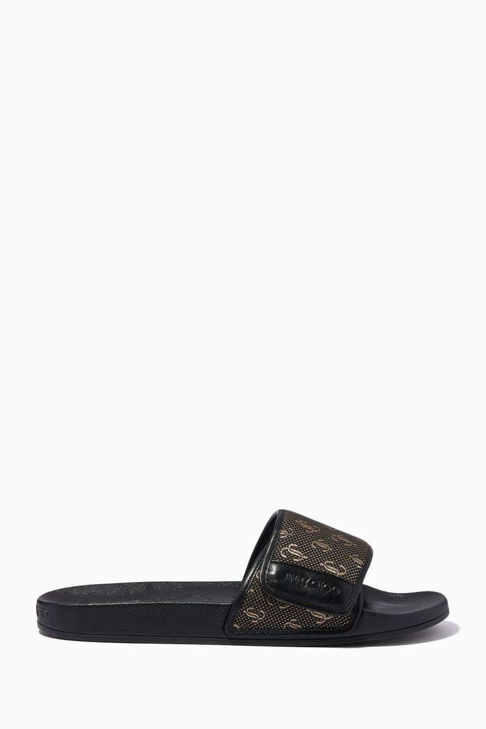 

Fitz Pool Slides in Canvas & Leather, Black