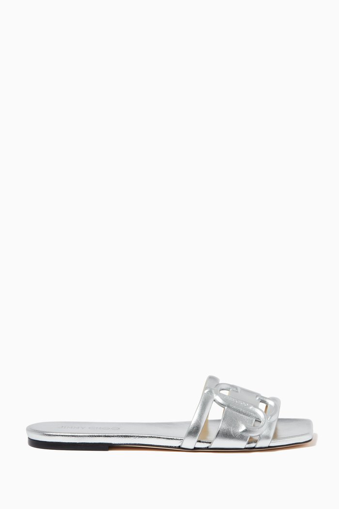 

Laran Slide Sandals in Metallic Leather, Silver