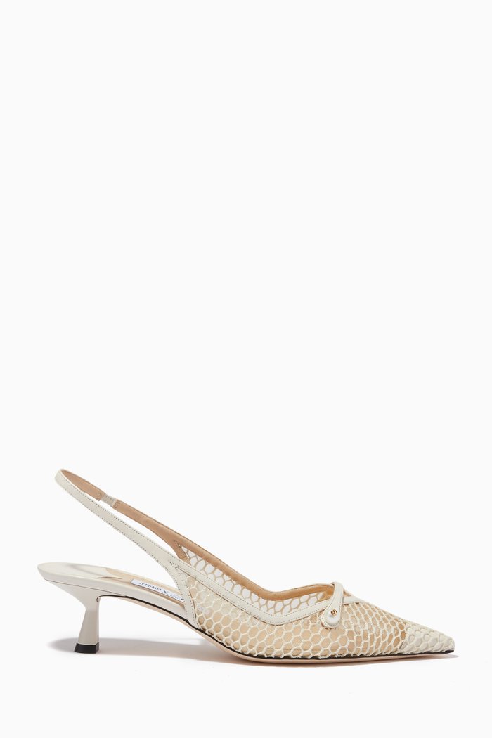 

Amita Slingback Pumps in Fishnet Mesh & Napa, White