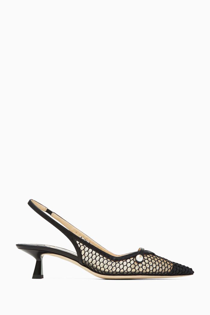 

Amita Slingback Pumps in Fishnet Mesh & Napa, Black