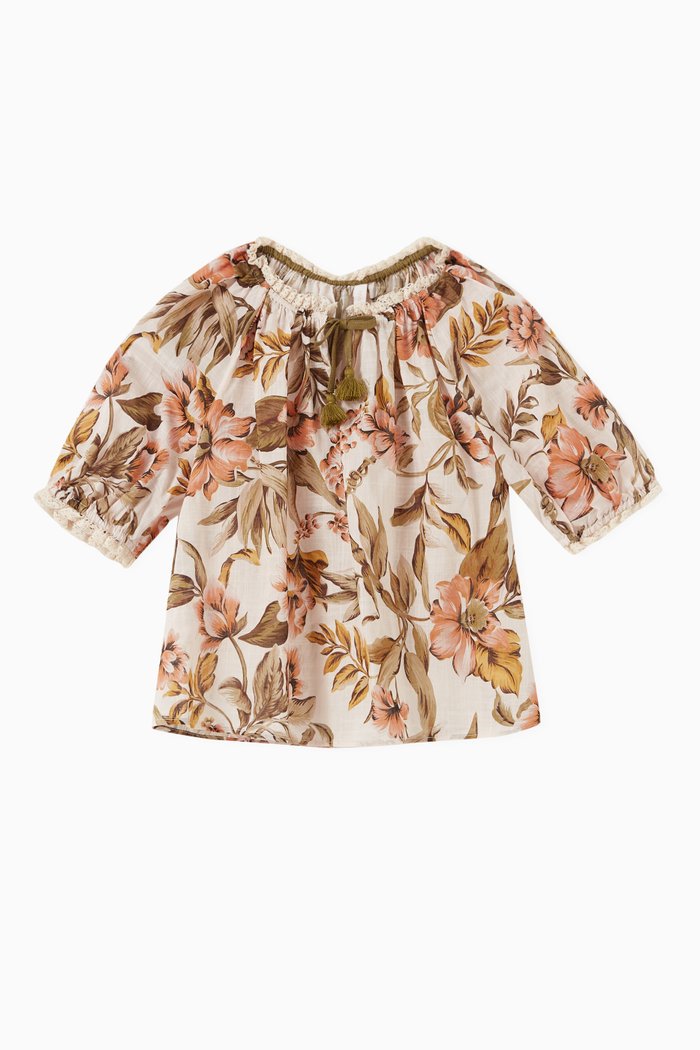 

Anneke Floral Smock Top in Cotton, Neutral