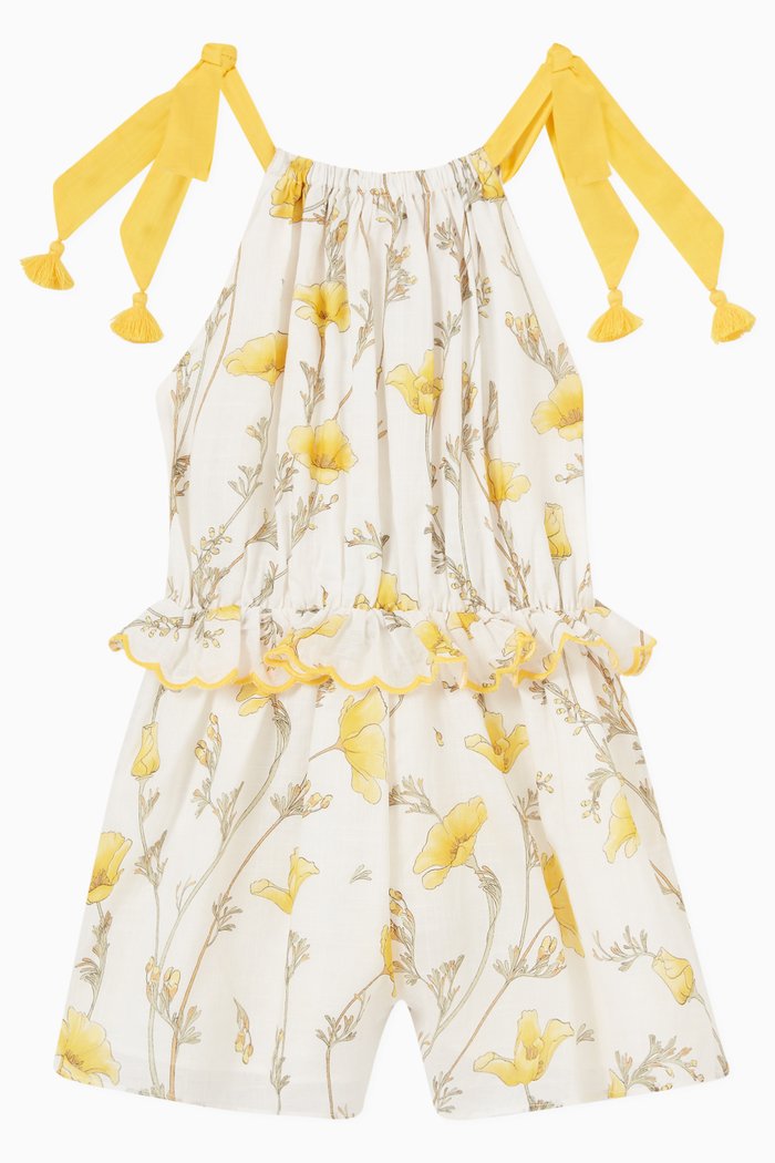 

Jeannie Floral Playsuit in Cotton, Yellow
