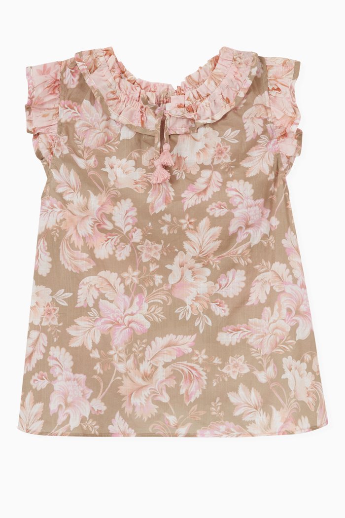 

Jeannie Frill Floral Top in Cotton, Pink