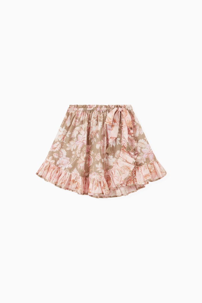 

Jeannie Frill Floral Skirt in Cotton, Pink