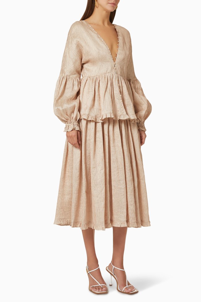 

Ida Peplum Midi Dress in Linen, Neutral
