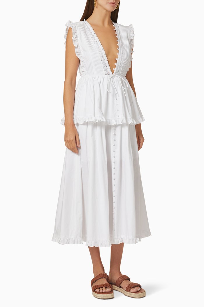 

Layla Peplum Midi Dress in Organic Cotton, White