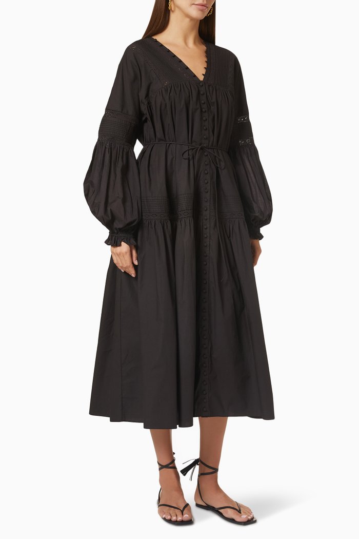 

Marlo Smock Midi Dress in Organic Cotton, Black