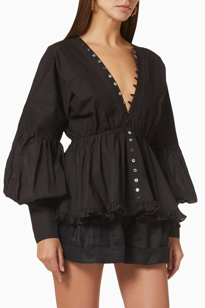 

Norah Peplum Blouse in Organic Cotton, Black