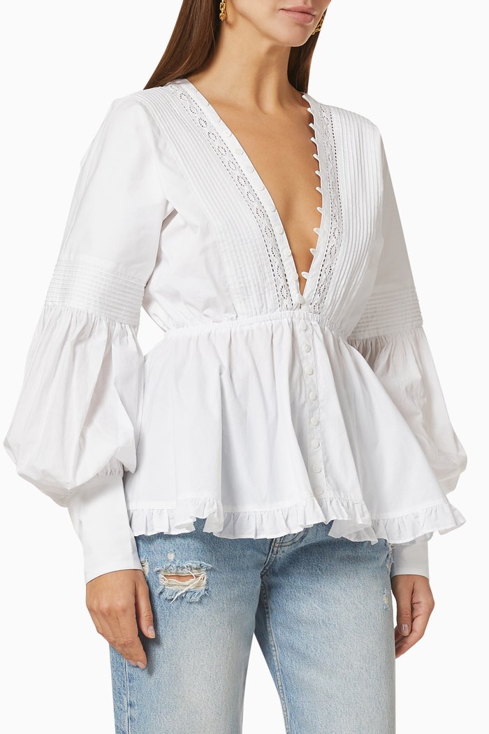 

Norah Peplum Blouse in Organic Cotton, White