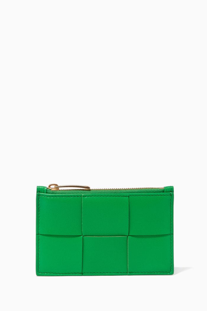 

Zipped Card Case in Intrecciato Nappa, Green