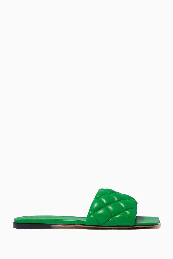 

Flat Sandals in Matelassé Nappa, Green
