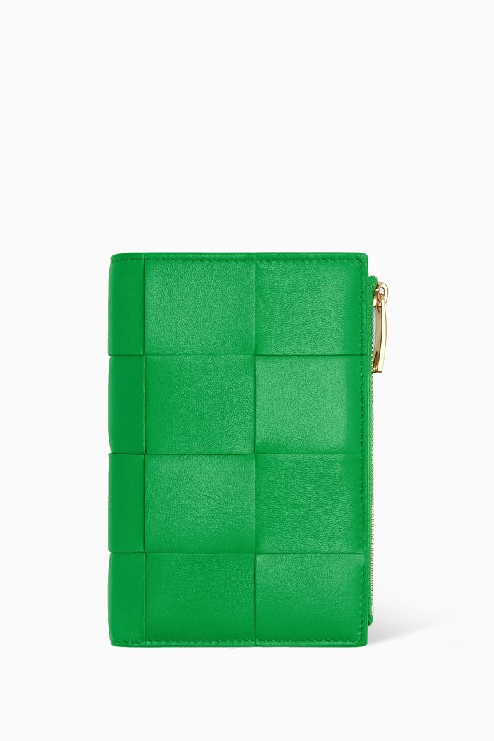 

Bi-fold Zip Wallet in Intrecciato Nappa, Green