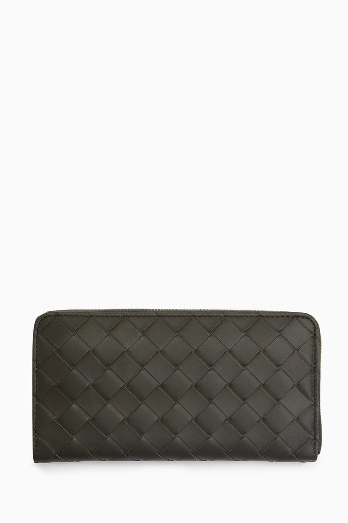 

Zip-around Wallet in Intrecciato Calfskin, Green
