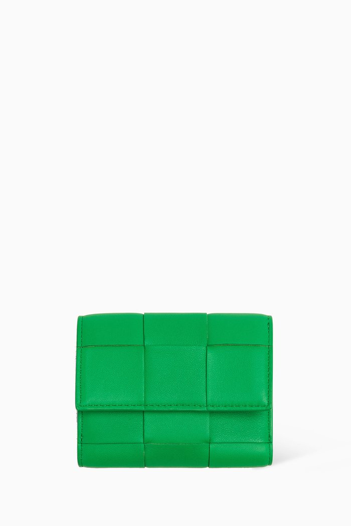 

Mini Tri-fold Zip Wallet in Intrecciato Nappa, Green