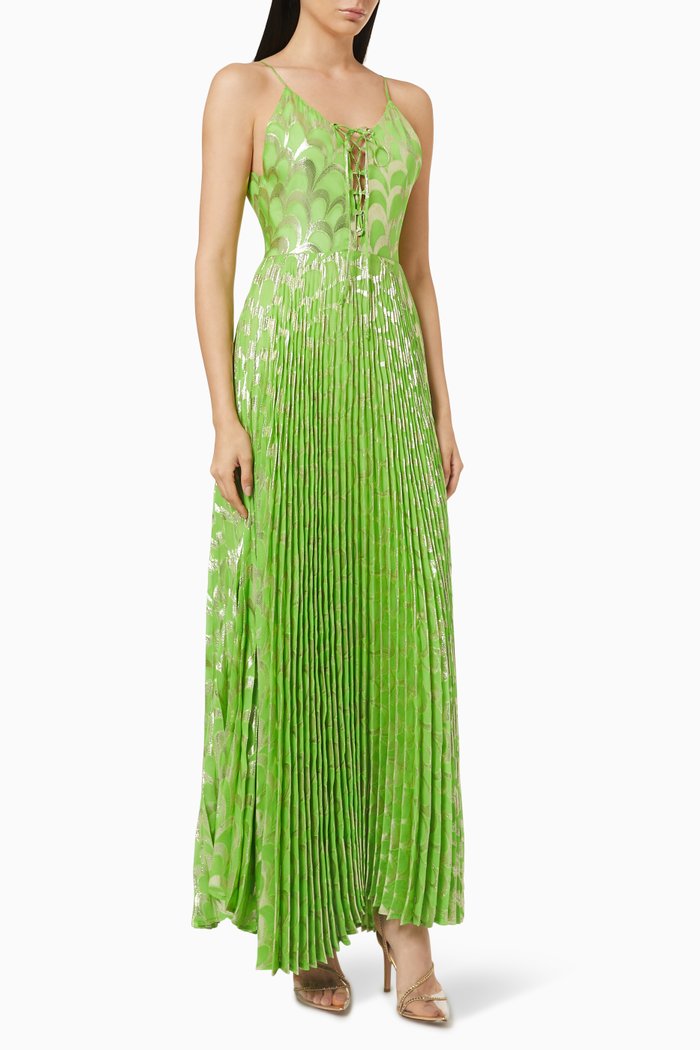 

Naomi Dress in Metallic Silk, Green