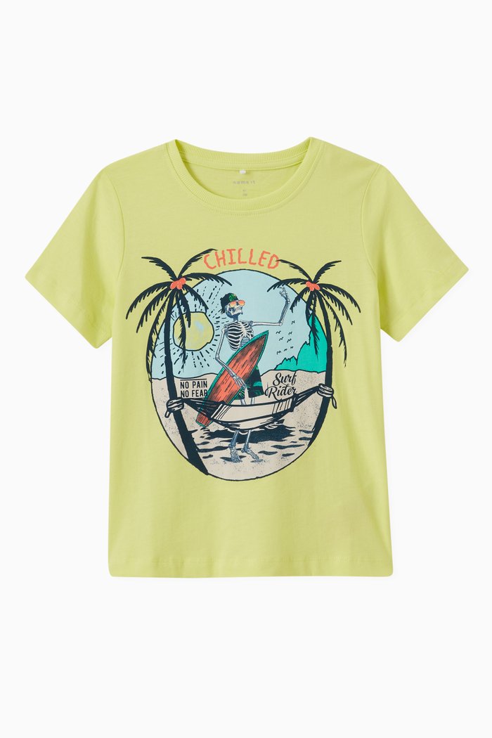 Skeleton Surfer T-shirt in Cotton, Green