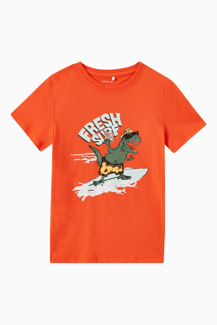 3D Surf Print T-shirt in Cotton, Orange