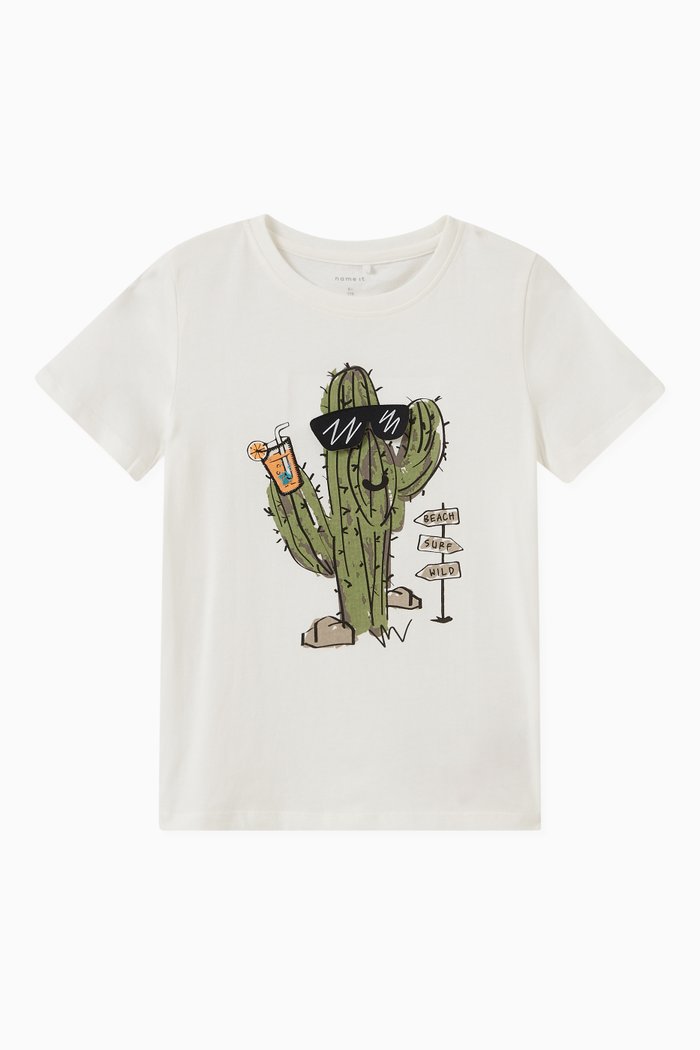 

Cactus Print T-shirt in Cotton, White
