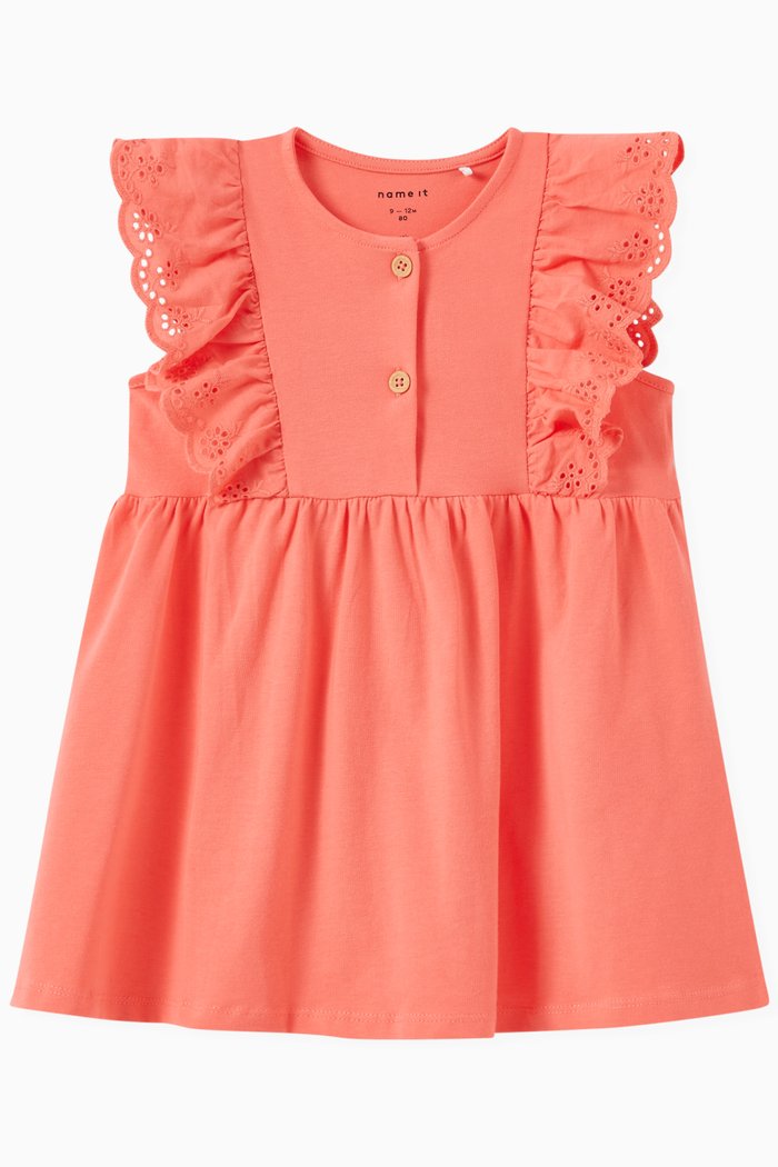 

Henriette Ruffle Dress in Organic Cotton, Pink