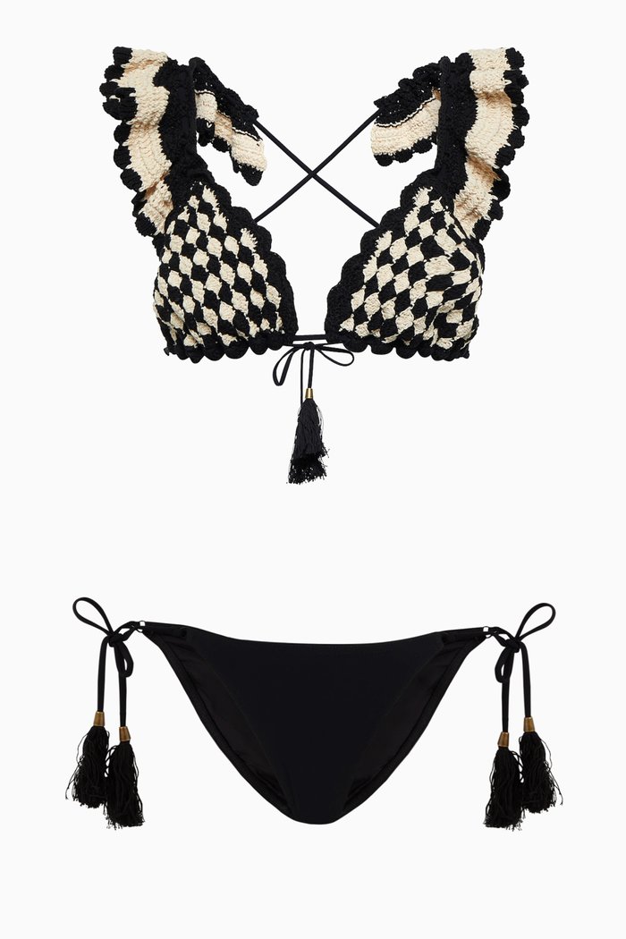 

Anneke Crochet Triangle Bikini Set in Italian Lycra®, Black