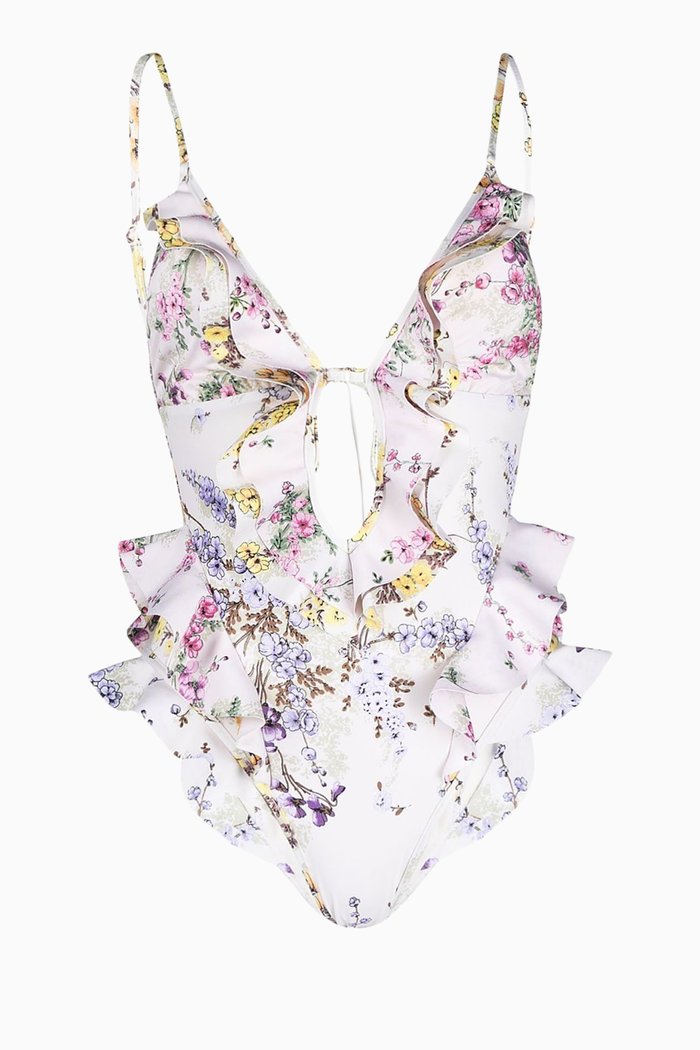 

Jude Waterfall Frill Swimsuit in Italian Lycra®, White