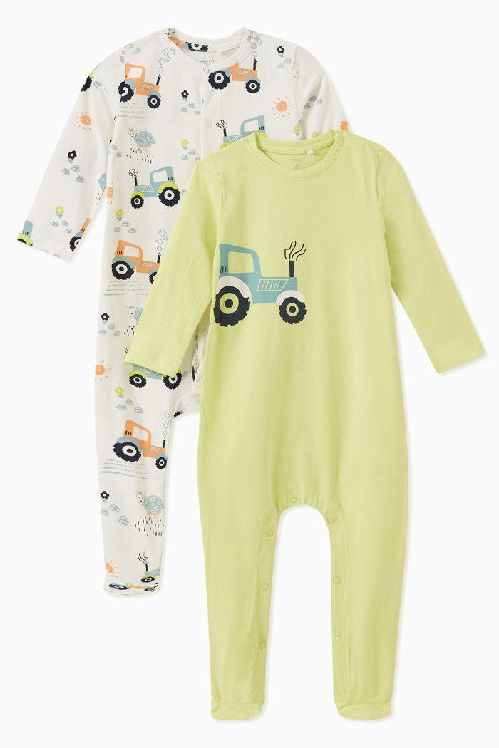 

2-Pack Cars Print Jumpsuit, White