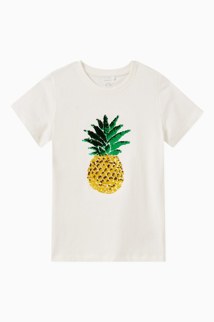 

Sequin Pineapple T-shirt in Organic Cotton Jersey, White