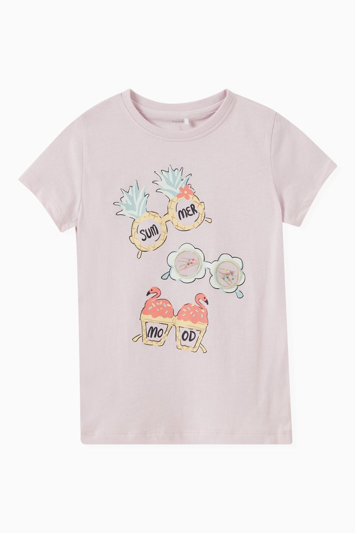 

Glitter Flamingo Print T-shirt in Cotton Jersey, Purple