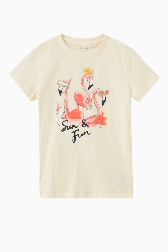 

Glitter Flamingo Print T-shirt in Cotton Jersey, Yellow
