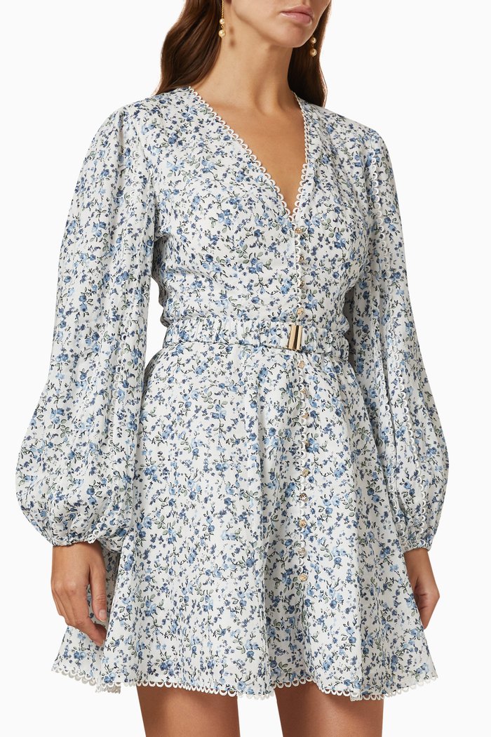 

Lunar Mini Dress in Linen, Blue