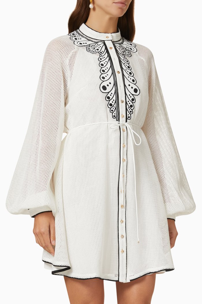 

Delicacy Long Sleeve Mini Dress in Cotton, White