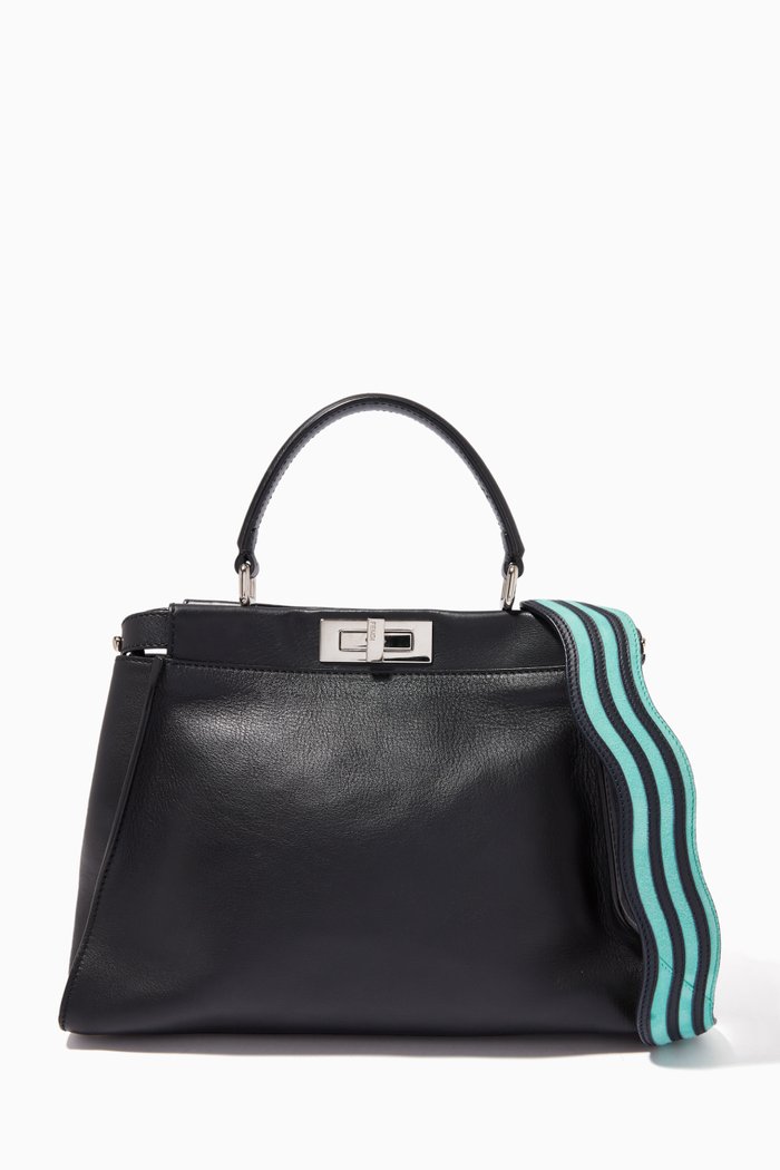 

Medium Peekaboo Top Handle Bag in Leather, Black