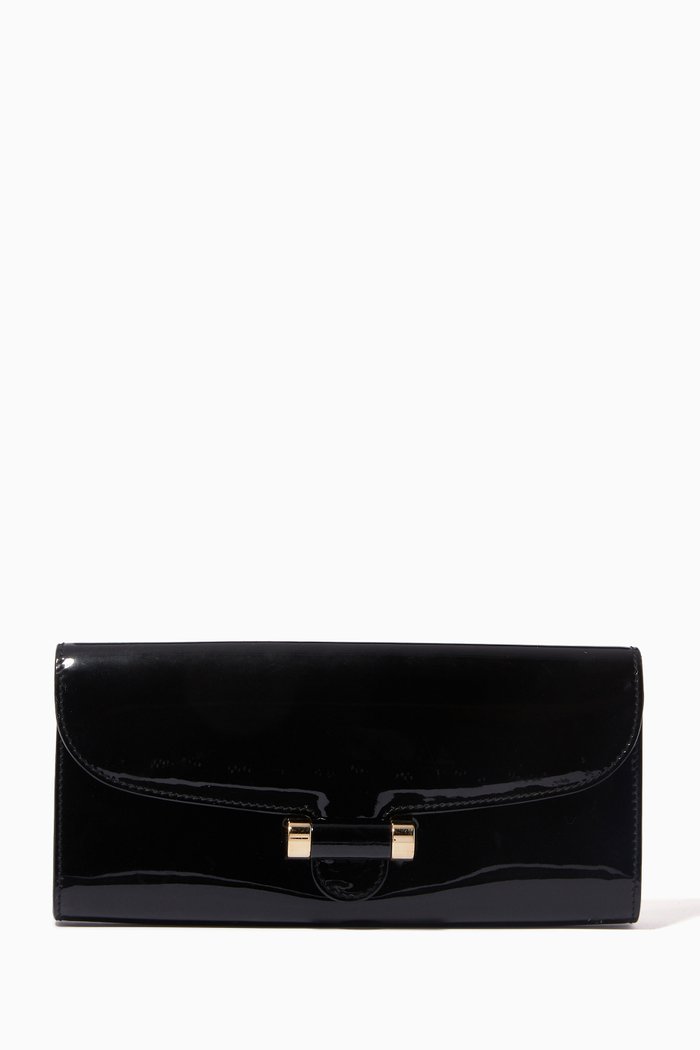 

Gold Metal Clutch in Patent Leather, Black
